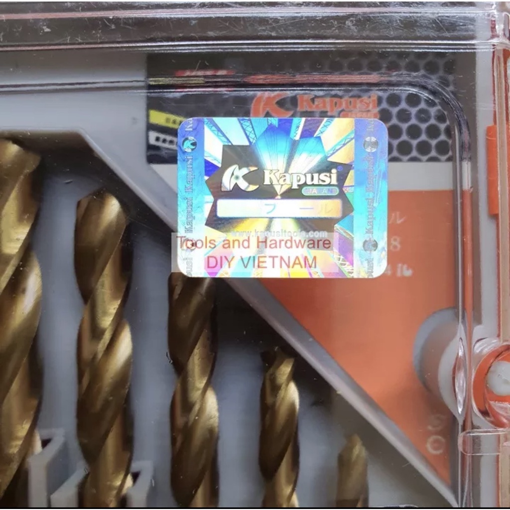 Hộp 5 mũi khoan đa năng hãng Kapusi Nhật Bản các gồm các cỡ hai mũi 6m và mũi 8, 10, 12mm