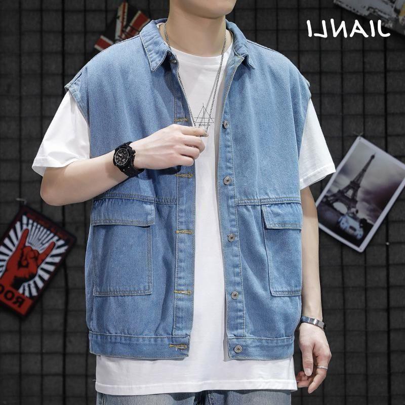 Áo Khoác Denim Không Tay Dáng Rộng Phong Cách Retro Hong Kong Hợp Thời Trang Mùa Xuân Cho Nam