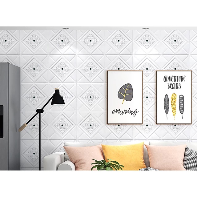 Xốp Dán Tường Hoa Văn Đính Đá Kích Thước 70cm*70cm ,Sẵn Keo Bóc Dán Dày 4mm Cao Cấp