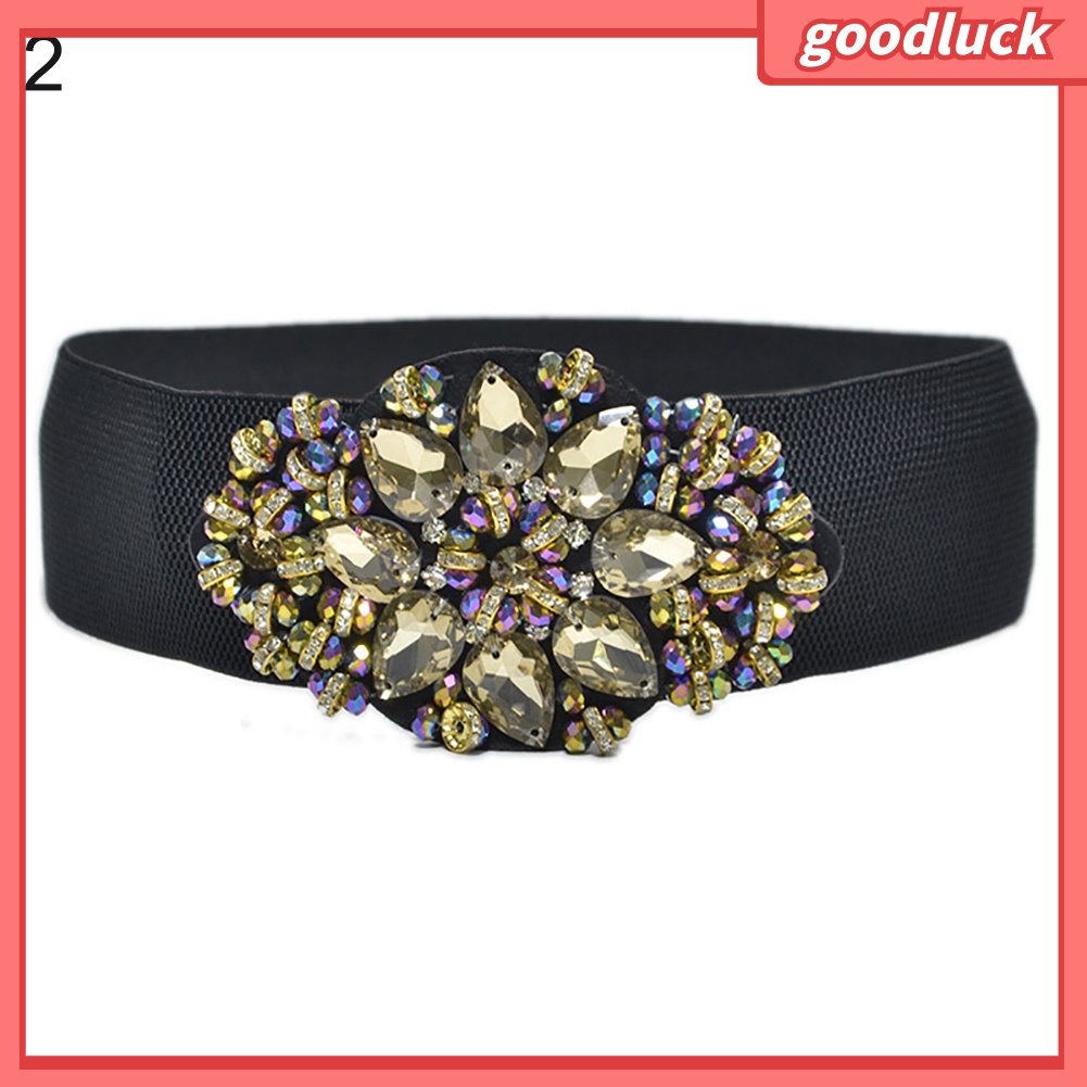 Thắt lưng co giãn bản to hoạ tiết hoa đính đá nhiều màu sắc
