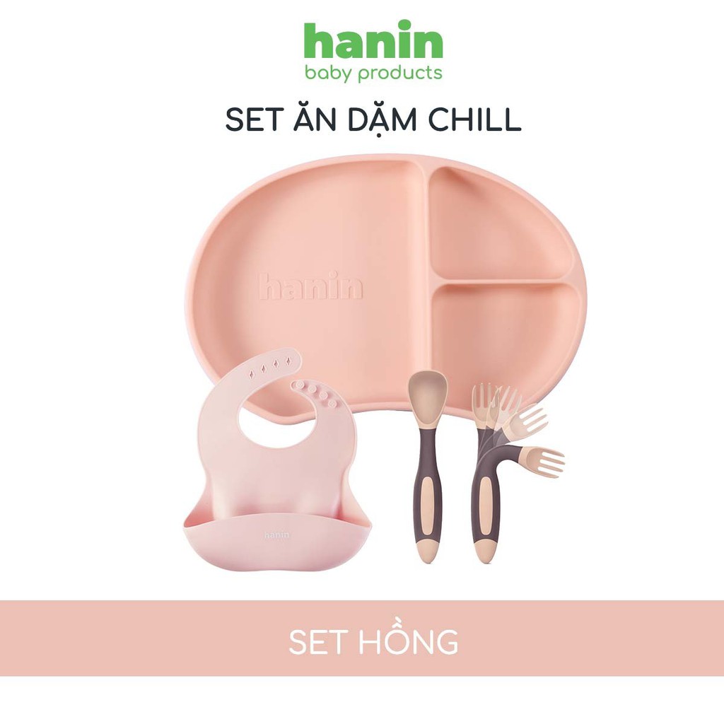 Bộ ăn dặm Silicon Hanin Baby gồm khay, yếm và thìa dĩa cho bé - Giảm 30K khi mua theo set