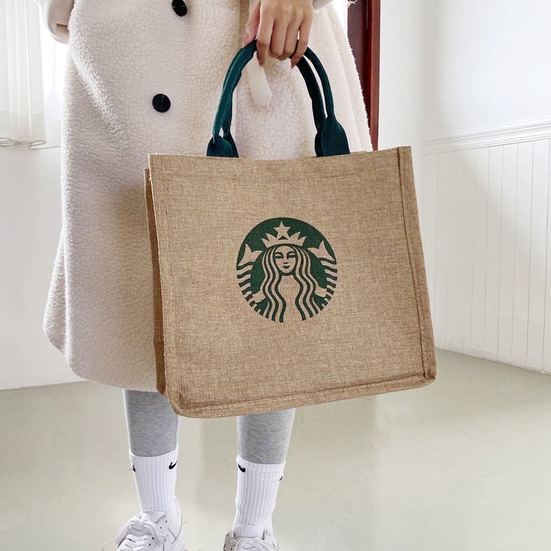 [ NOWSHIP ] Túi Cói Đi Du Lịch StarBuck Sang Chảnh- Có Lót và Khóa Kéo Bên Trong