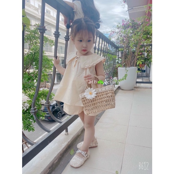 Set Bộ Cộc Tay Cánh Tiên Cổ Bèo Tiểu thư Cho Bé Gái Mặc Đi Học Đi Chơi Siêu Xinh bé tư 1-5 tuổi