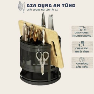 Kệ để dao thớt tròn đa năng xoay 360 độ chất liệu thép không gỉ.