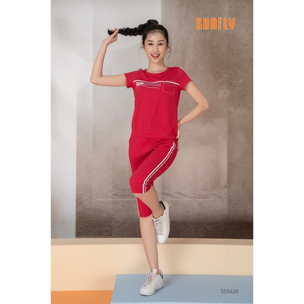 Bộ đồ mặc nhà nữ thể thao cotton SUNFLY áo cộc, quần ngố SS5626