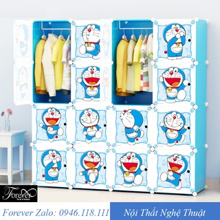 Tủ nhựa doremon lắp ghép 16 ô 147*147*47cm màu xanh trời - Nội Thất Nghệ Thuật Forever