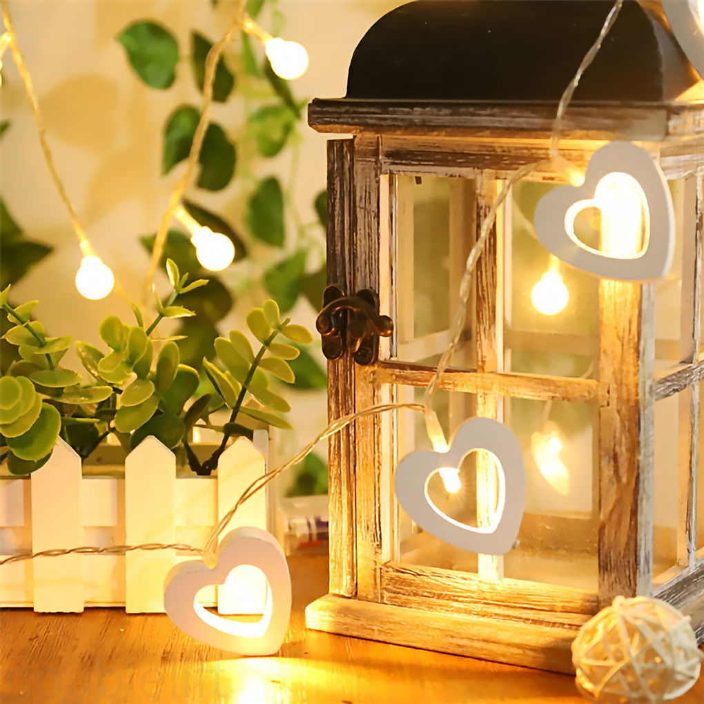 String Light Wooden Heart Shape String 10LED Hanging Warm Light Chain for Home Party Decoration doublelift store