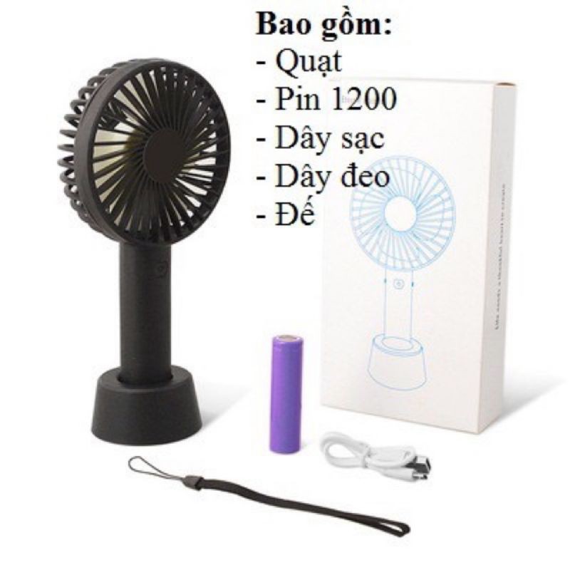Quạt Tích Điện Mini Cầm Tay 3 Chế Độ Gió Có Dây Sạc, Dây Đeo, Chân Để Bàn | BigBuy360 - bigbuy360.vn