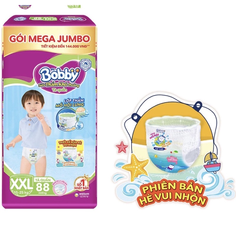 Tã quần Mega Jumbo bobby M124/L111/XL96/XXL88