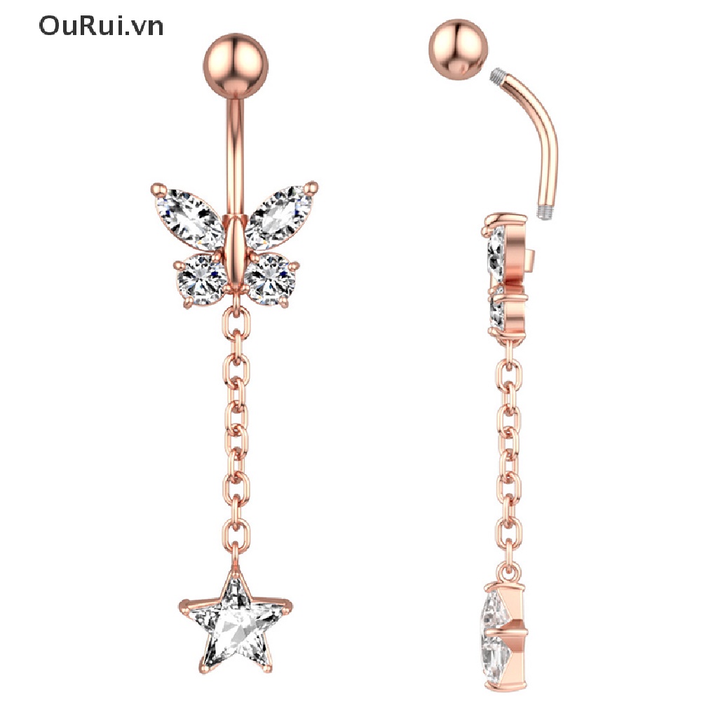 Khuyên Rốn Hình Bướm Đính Đá Pha Lê