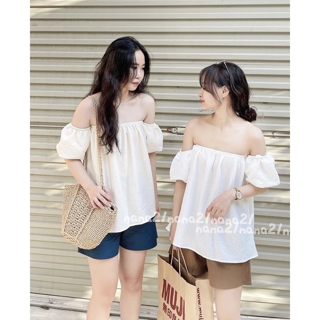 Váy trễ vai màu be