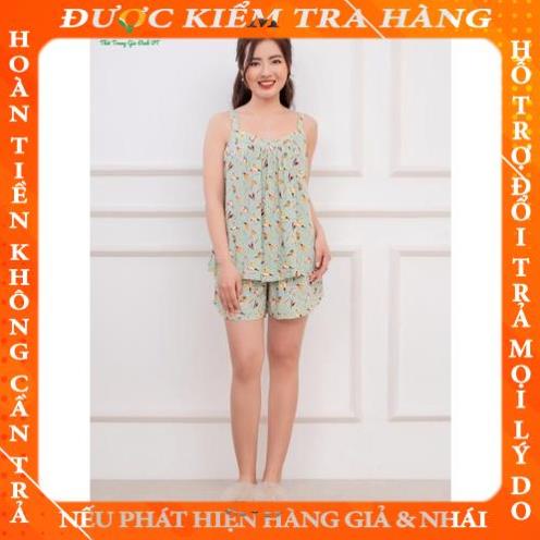 Bộ lanh nữ quần đùi áo hai dây họa tiết hoa nhí B01.2101 - Thời Trang Gia Đình VT qdung