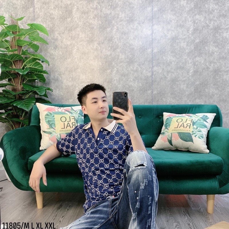 Áo polo nam nữ họa tiết GG in kín MOSSSHOP - Áo phông cổ bẻ ngắn tay unisex phong cách hàn quốc ulzzang form rộng 65kg