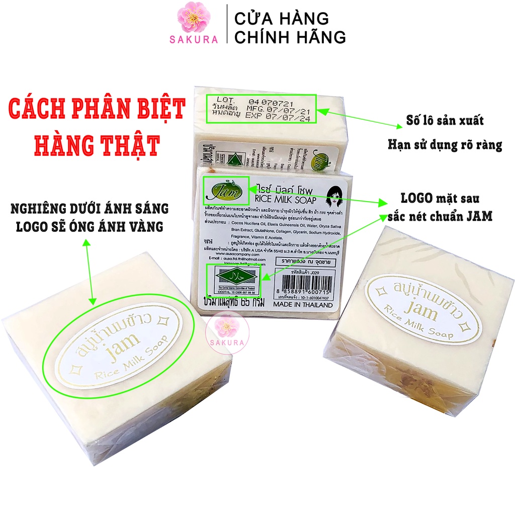 Xà phòng cám gạo thái lan trắng da Soap gạo rửa tay tắm trắng giảm thâm Jam Rice Milk SAKURA 65g TL1 | BigBuy360 - bigbuy360.vn