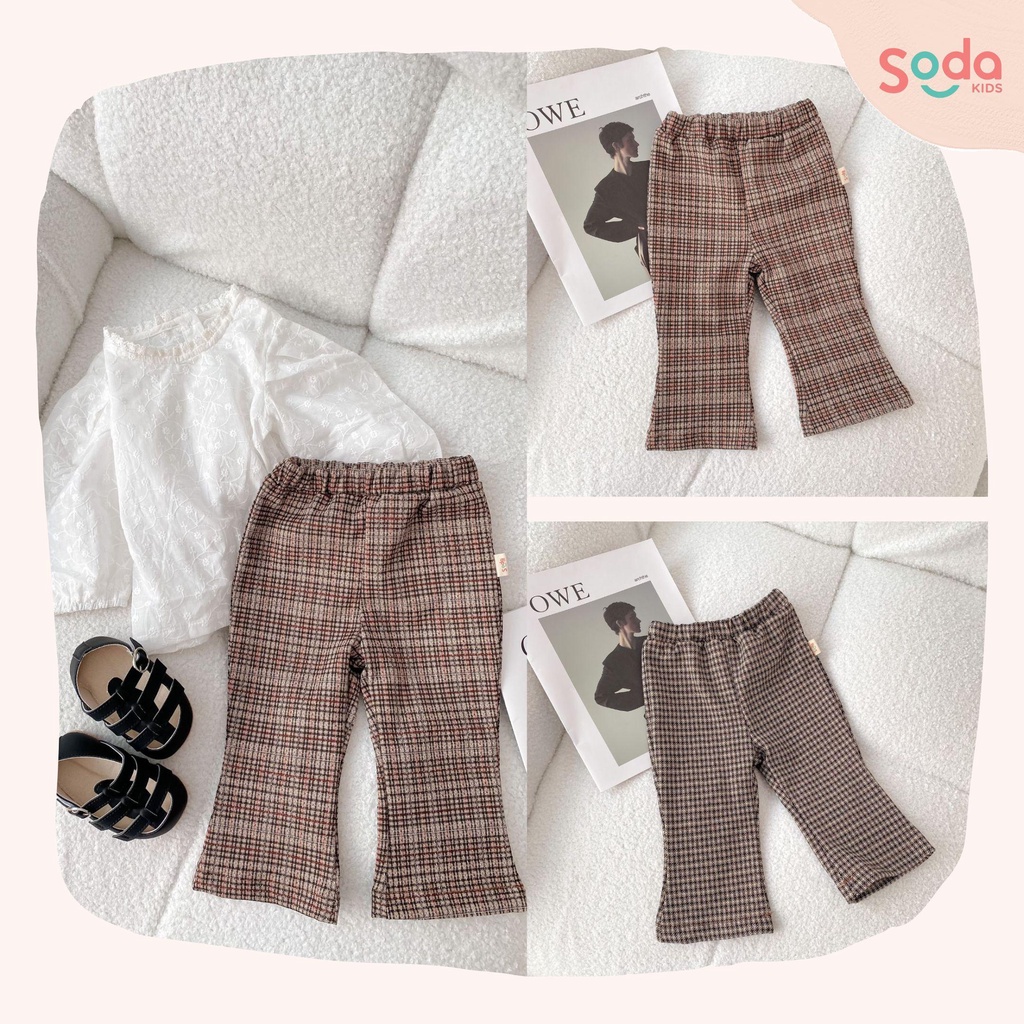 Quần ống loe bé gái SODA KIDS chất liệu UMI dày dặn, họa tiết kẻ nhỏ phong cách vintage
