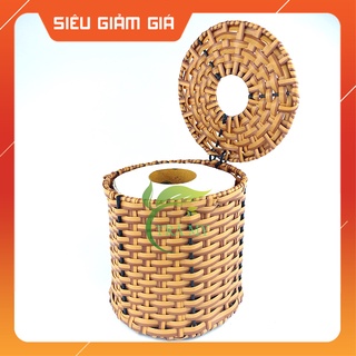 Hộp đựng khăn giấy tròn nhựa mây đựng giấy cuộn có nắp, hộp đựng khăn giấy rút quán ăn, gia đình - Mây Tre Trà My