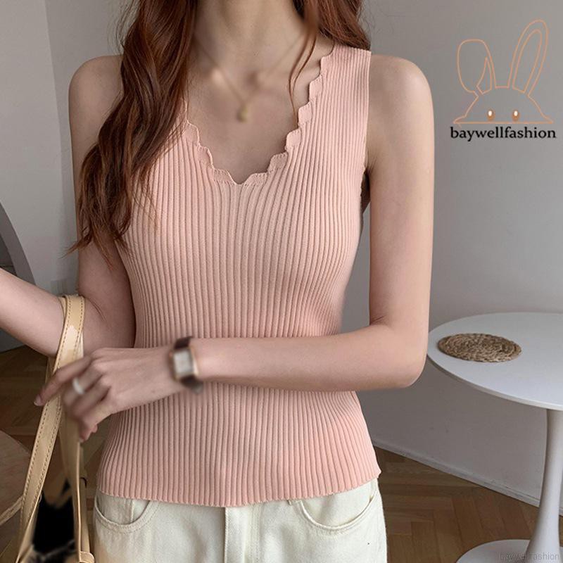 [Mã FASHIONT4WA2 giảm 10K đơn 50K] Áo Ba Lỗ Dệt Kim Màu Trơn Thời Trang Cho Nữ