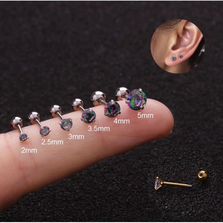 Khuyên tai CHỐNG DỊ ỨNG thép y tế nam nữ unisex đính đá đủ màu CHILLEE