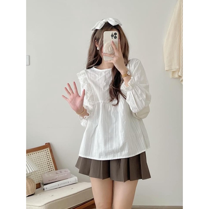 [ẢNH THẬT] Áo Babydol Bồng Nơ Chất Xốp Áo BBD Chun Tay Cổ Tròn Áo Sơ mi vintage 4 Màu Dáng Oversize Form Rộng Hàn Quốc