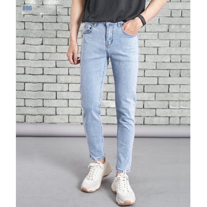 MÀU HOT Quần Jean Skinny Nam Xanh Trơn Co Dãn Nhẹ Dáng Ôm From Chuẩn , Chất Bò Cao Cấp Hàn Quốc mẫu 896 nhạt