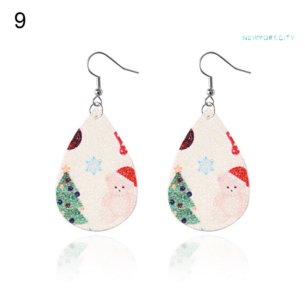 Khuyên Tai Giả Da Hình Giọt Nước Họa Tiết Cây Giáng Sinh Thời Trang