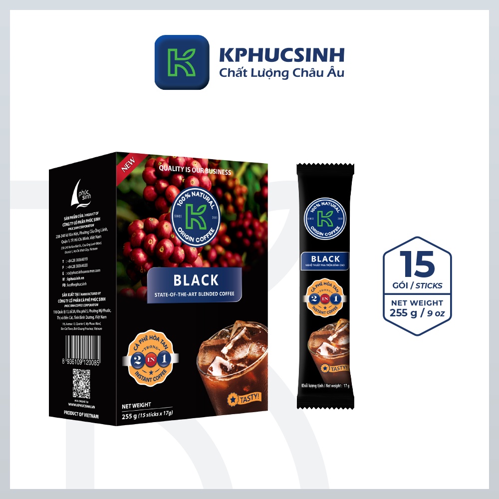 Cà phê nguyên chất hòa tan cà phê đen K Black 255g KPHUCSINH - Hàng Chính Hãng