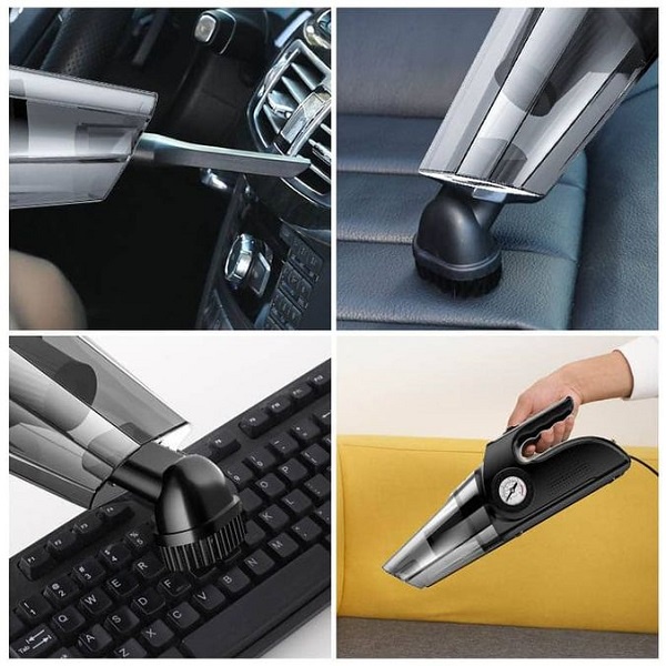 Máy Hút Bụi Kiêm Bơm Lốp Ô Tô, Máy Hút Bụi 4 Trong 1,  Có Đèn Led, Đo Áp Suất Lốp Chính Xác
