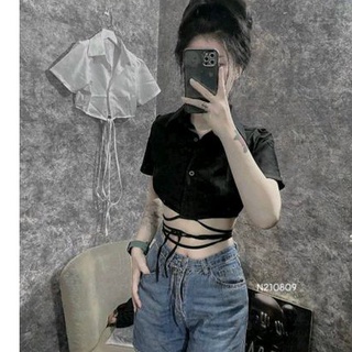 Áo sơ mi croptop dây chéo eo(UN.G.A15)