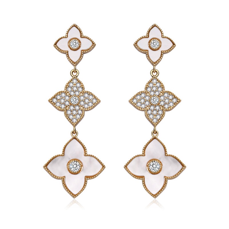 Bông Tai Hình Cỏ Bốn Lá Đính Đá Zircon Bằng Bạc 925 Thời Trang Phong Cách Hàn Quốc 2022 Dành Cho Nữ