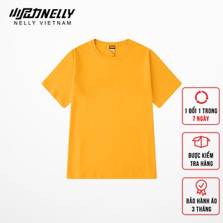 Áo thun tay lỡ NELLY cotton dáng unisex form rộng màu vàng trơn