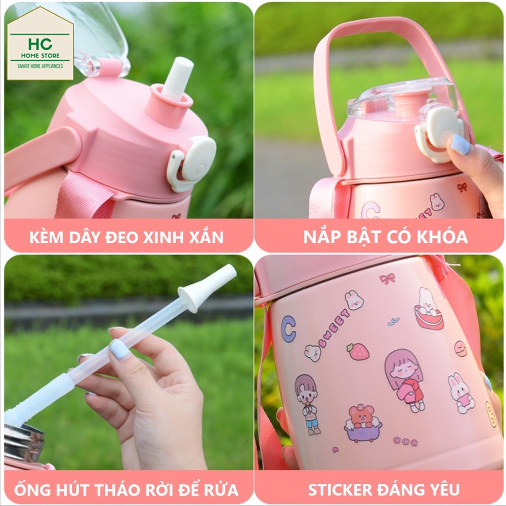 Bình giữ nhiệt 800ml có ống hút inox 304 không gỉ giữ nhiệt siêu lâu 12H