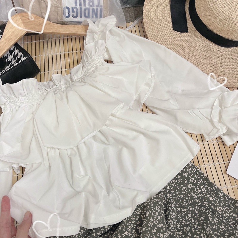Sét áo bẹt vai trắng+ chân váy hoa nhí ❤️❤️