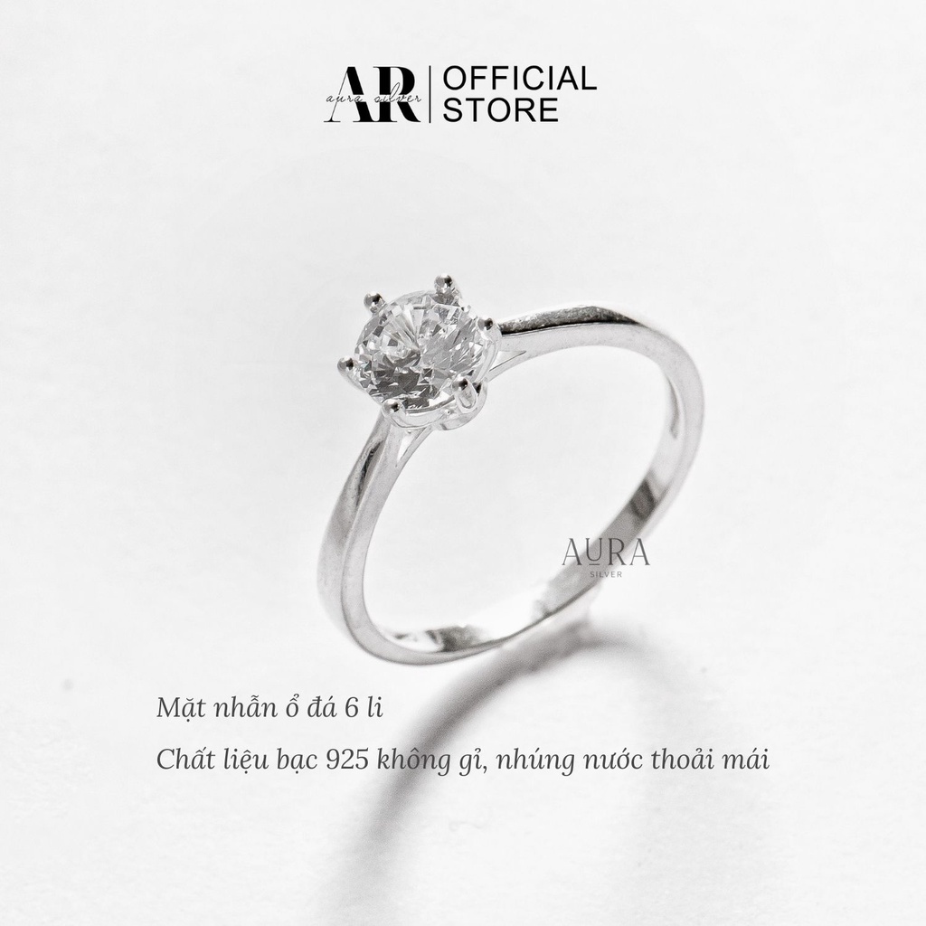 Nhẫn bạc đẹp cho nữ đính đá sang chảnh ổ đá 6 li-AURASILVER-N21