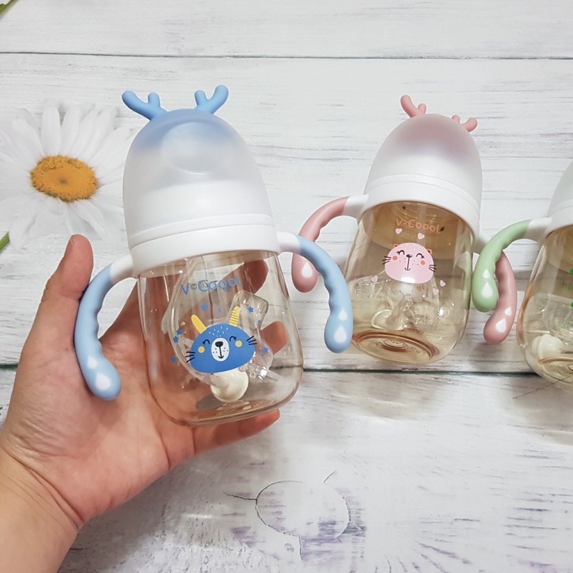 Bình sữa cao cấp Vcool 2in1 (núm ti &amp; ống hút) 210ml
