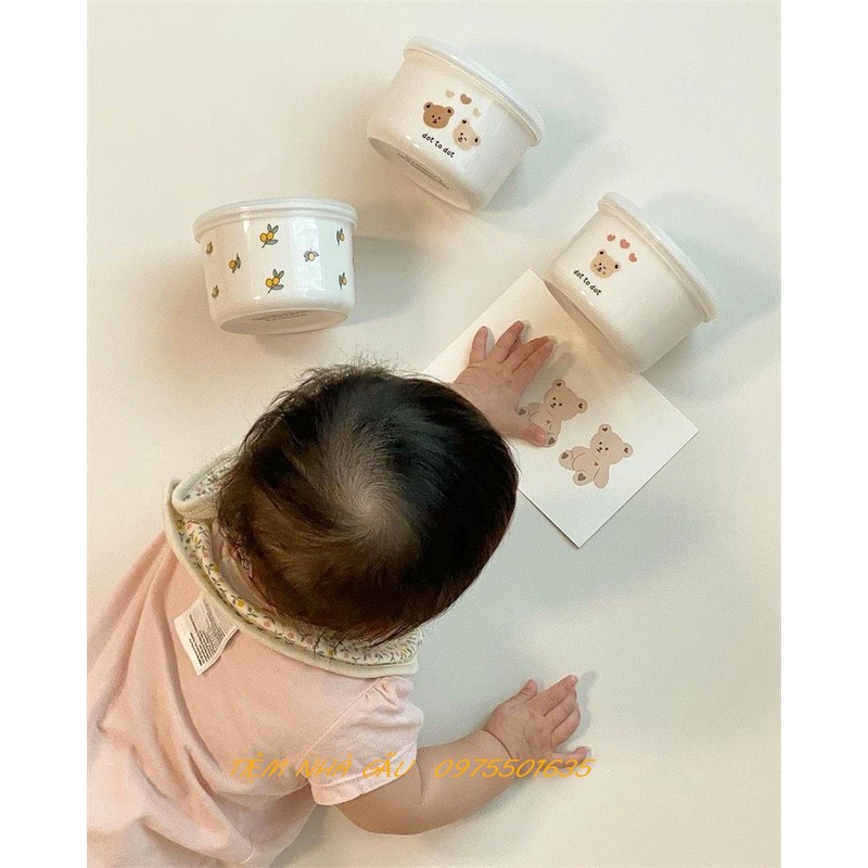 Bát ăn dặm GỐM SỨ CAO CẤP CERAMIC BOWL dotodot cho bé có nắp Silicon Hình Gấu Đáng Yêu Cho Bé