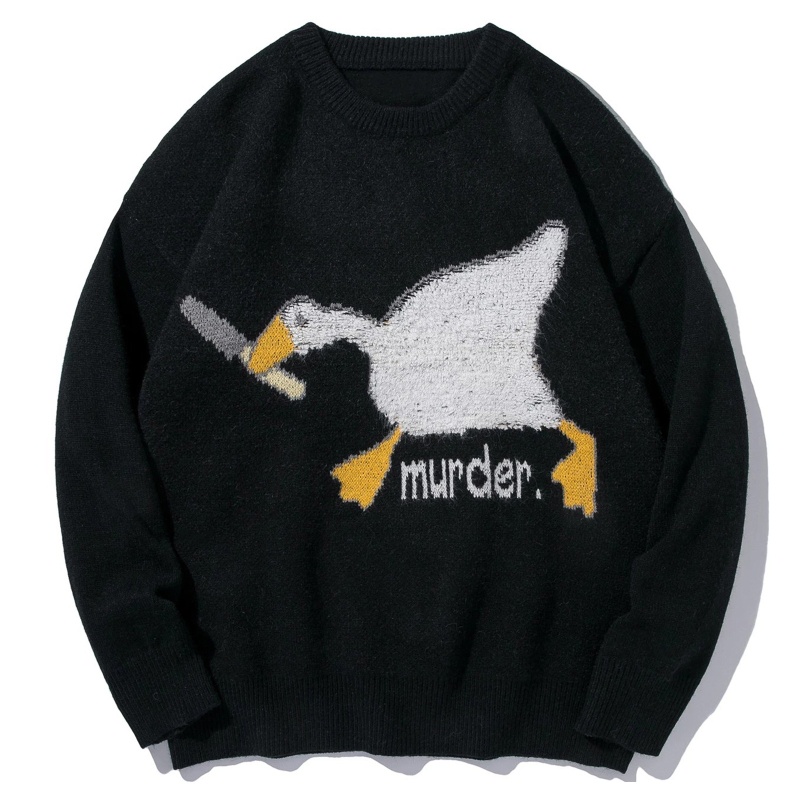 Áo Sweater Dệt Kim Tay Dài Cổ Tròn In Hoạt Hình Vịt Kiểu Harajuku Cá Tính Cho Nam Và Nữ