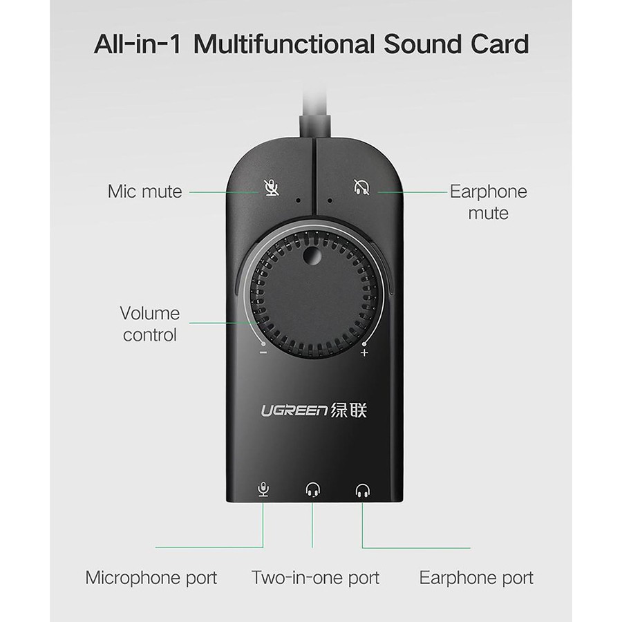 Cáp USB Sound Ugreen 40964 chuẩn 3.5mm có Volume control chính hãng - HapuStore