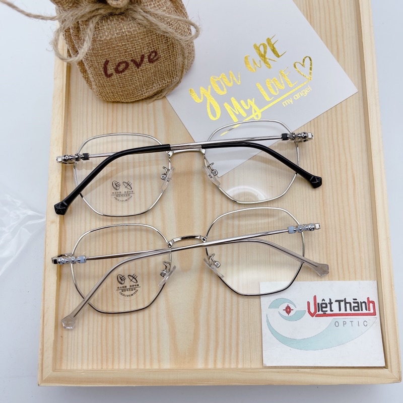 HOẢ TỐC gọng kính cận lục giác NHỎ có độ cận sẵn mắt kính cận vuông nhỏ thời trang kính gọng kim loại LG9