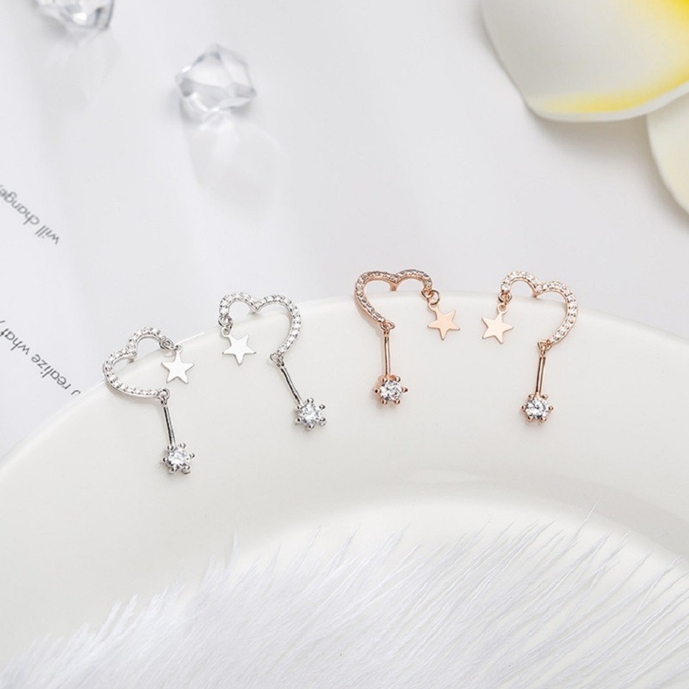 Bông Tai Mạ Bạc 925 Hình Ngôi Sao / Trái Tim Phong Cách Hàn Quốc Quyến Rũ Cho Nữ