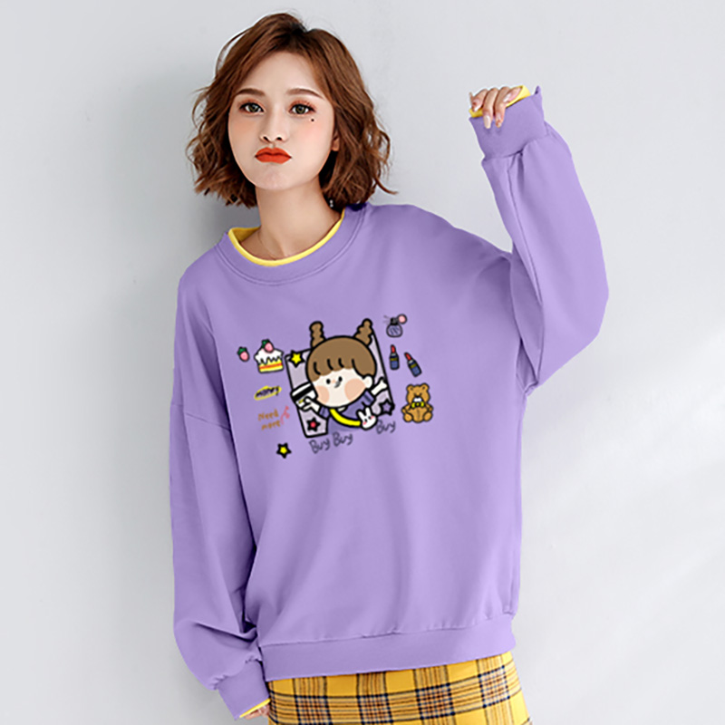 2020 autumn and winter new long-sleeved sweater women loose outerwear jacket Round neck Tees all-match top