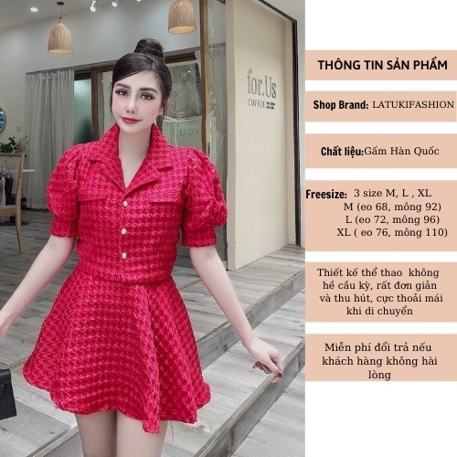 Set áo cổ vest chân váy xòe ❤️ Set tiểu thư cúc ngọc sang chảnh kèm hình thật