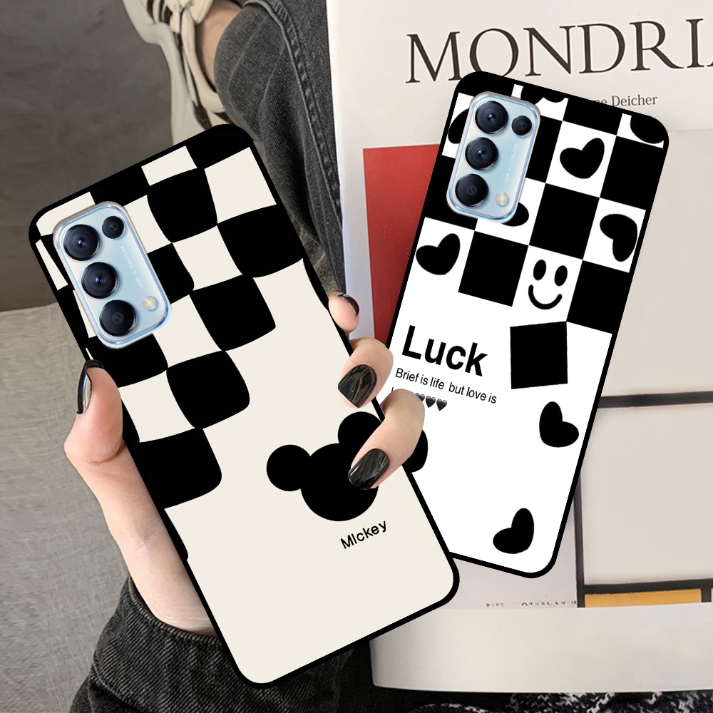 Ốp Oppo Reno5 4G / Reno5 5G / Reno 5 in hình sọc caro, họa tiết đen trắng dễ thương