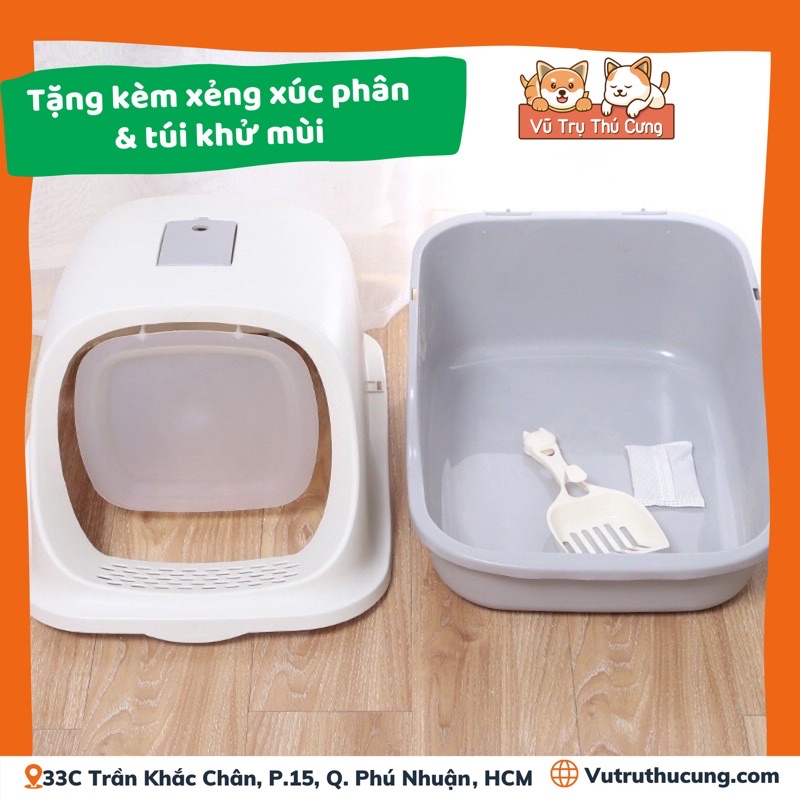 Nhà Vệ Sinh Cho Mèo | Nhà vệ sinh có nắp kín, kèm xẻng xúc phân và túi khử mùi, Khay đựng cát Mèo