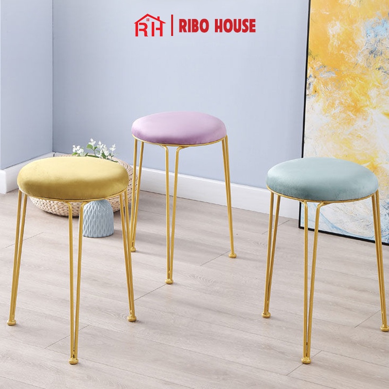 Ghế bàn trang điểm RIBO HOUSE thiết kế 3 chân tinh tế, ghế sofa trang trí phòng ngủ decor quán cà phê RIBO179