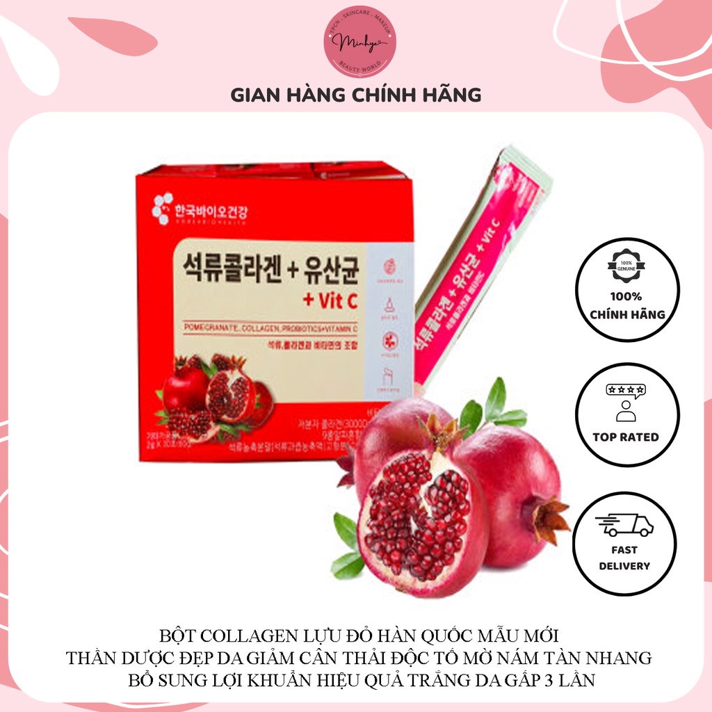 Bột Collagen Uống Lựu Đỏ Bio Cell Hàn Quốc Thần Dược Đẹp Da Giảm Cân Thải Độc Tố Mờ Nám