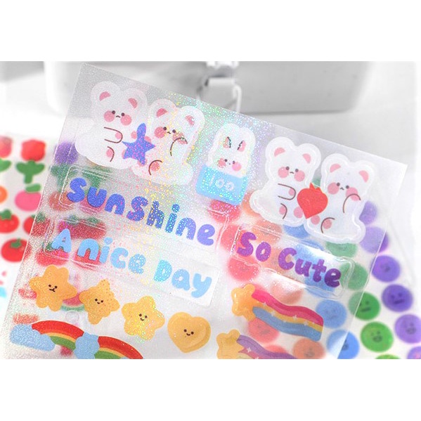 Sticker lấp lánh trang trí sổ tay, bullet journal, toploader polaroid nhiều màu sắc hình dáng cute dễ thương