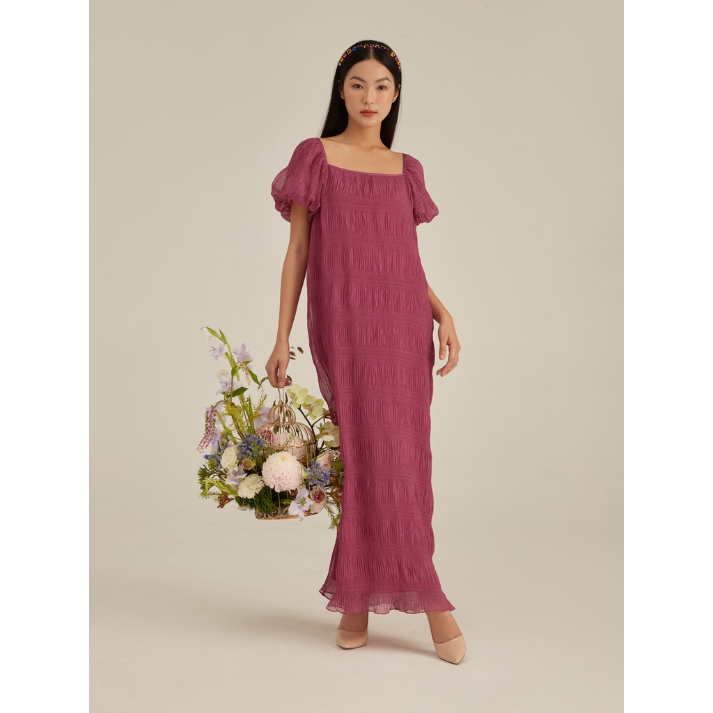 Đầm dập ly cổ vuông Mauve Lagom dress