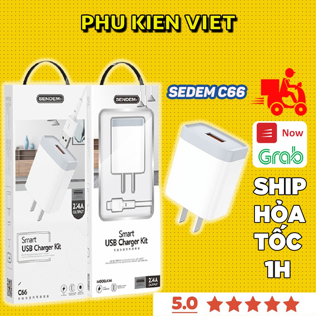 sạc nhanh iphone chính hãng sendem C66, với 3 loại chân sạc Lightning, Micro, TypeC ipad samsung huawai - Phụ Kiện Việt