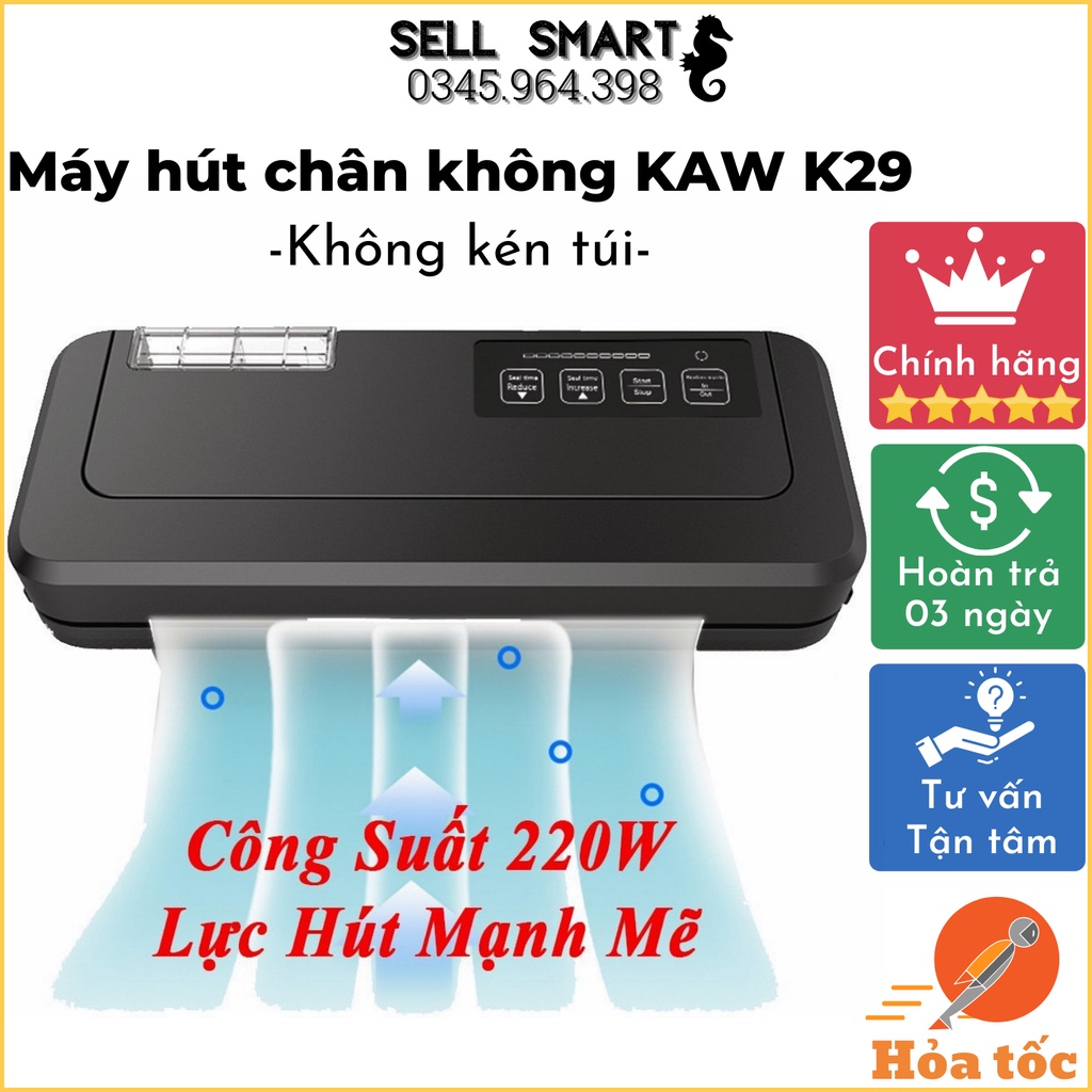 Máy Hút Chân Không Thực Phẩm Không Kén Túi, Kiêm Hàn Miệng Túi KAW K-29(P290) Chính Hãng - Lực Hút Mạnh 220W - BH 12T