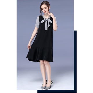 Đầm suông đuôi cá cổ phối nơ thời trang
